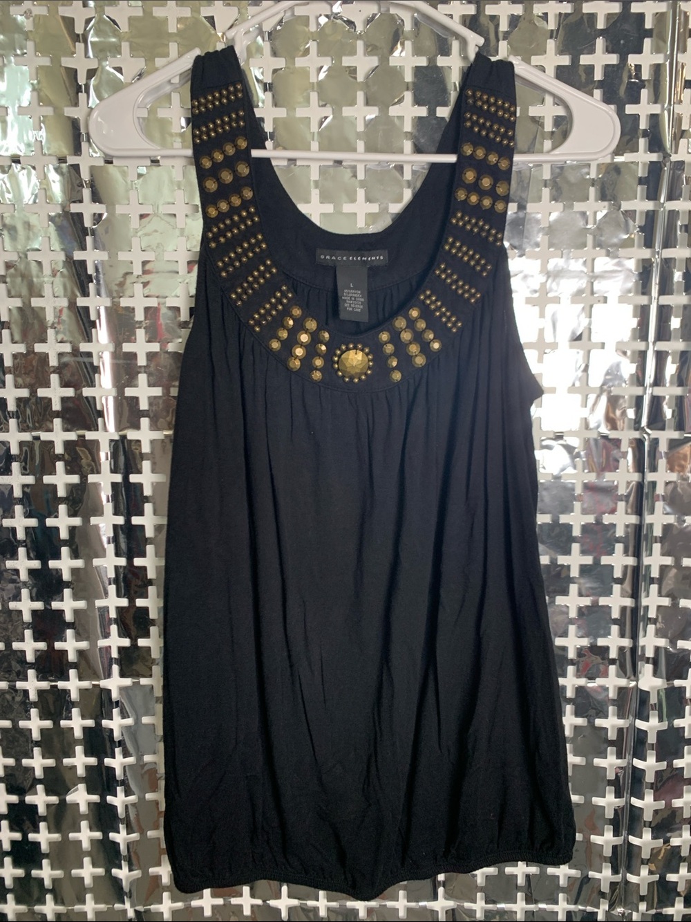 Grace Elements Black Tank with Gold Stud Neckline Accents
